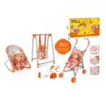 ნაკრები ბავშვის სათამაშო: 3-1-ში +თოჯინა / ფუნქციური საბავშვო სათამაშოები სათამაშოები, სასეირნო ეტლი და საქანელა თოჯინების აქსესუარებით / საბავშვო სათამაშოები / სათამაშოები ბავშვებისთვის (Baby Play House)